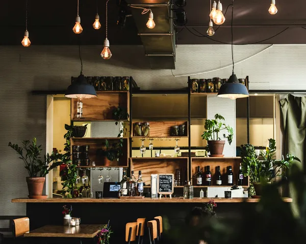 Bar with hanging planters